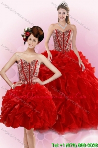 2015 Detachable Red Quince Dresses with Beading and Ruffles