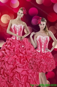 2015 Pretty Hot Pink Sweet 15 Dresses with Pick Ups and Appliques