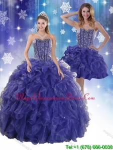 Detachable 2015 Royal Bule Quinceanera Dresses with Beading and Ruffles