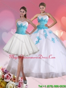 Modern 2015 Beading Sweetheart Quinceanera Dress in White and Blue