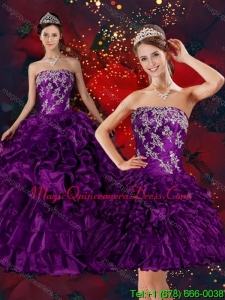 Modern 2015 Strapless Quinceanera Dress with Embroidery and Ruffles