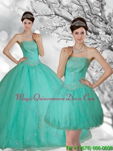 Modern Apple Green Strapless Quince Dress with Appliques and Beading for 2015