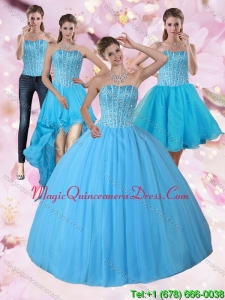 Modern Baby Blue Strapless 2015 Quinceanera Dress with Beading