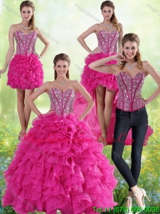 Modern Hot Pink Sweetheart Quinceanera Gown with Beading and Ruffles