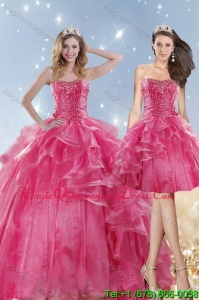 2015 Detachable Pink Dresses for Quinceanera with Beading and Ruffles