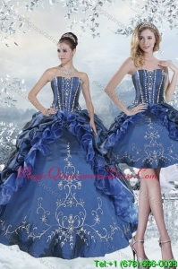 Detachable 2015 Embroidery and Beading Blue Quince Dresses for 2015