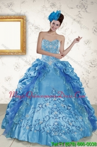 Detachable 2015 Sweetheart Teal Quince Gown with Embroidery and Pick Ups