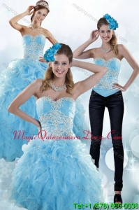 Detachable Baby Blue Sweetheart 2015 Sweet 15 Dresses with Appliques and Ruffles