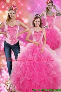 Detachable Hot Pink 2015 Quinceanera Gown with Beading and Ruffles
