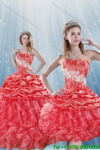 Detachable Watermelon Red Quince Dresses with Appliques and Ruffles