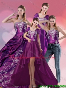 Modern Embroidery Strapless Quinceanera Dress in Purple for 2015