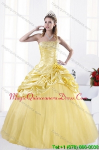 Modern Strapless Beading Yellow Quinceanera Dresses for 2015