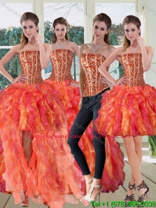 Modern Strapless Multi Color Dress for Quinceanera with Beading and Ruffles