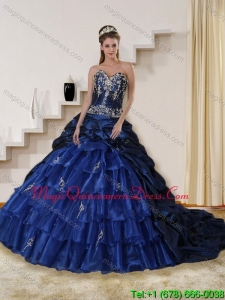 2015 Fashionable Embroidery and Beaded Strapless Quinceanera Dress in Navy Blue