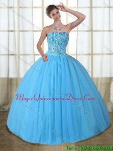 Fashionable 2015 Baby Blue Strapless Quinceanera Dress with Beading