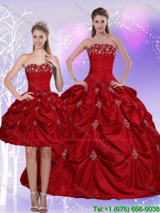 Fashionable 2015 Strapless Quinceanera Dress with Embroidery and Pick Ups