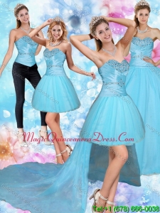 Fashionable 2015 Sweetheart Baby Blue Quinceanera Dress with Beading