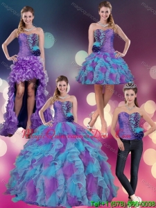 Fashionable Multi Color Strapless Quinceanera Dress with Beading and Ruffles