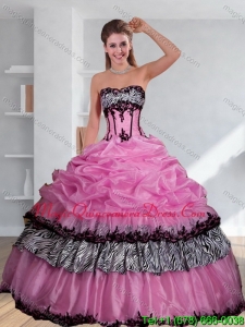 Fashionable Zebra Printed Strapless Quinceanera Dress with Pick Ups and Embroidery