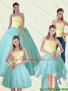 Romantic 2015 Strapless Floor Length Multi Color Quinceanera Gown with Bowknot