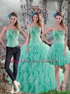 2015 Fashionable Aqua Blue Quinceanera Dresses with Beading and Ruffles