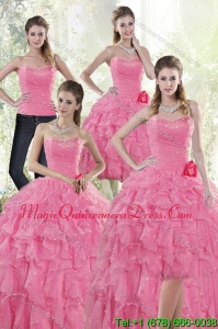 2015 Romantic Baby Pink Quince Dresses with Beading and Ruffles