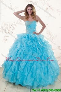 Baby Blue 2015 Romantic Sweet 16 Dresses with Beading and Ruffles