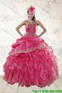 Fashionable 2015 Ruffles and Appliques Quince Dresses in Hot Pink