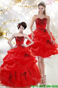 Fashionable Strapless Red Quinceanera Dresses with Appliques and Pick Ups for 2015