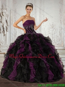 Hot Sale 2015 Strapless Multi Color Quinceanera Dress with Ruffles and Embroidery