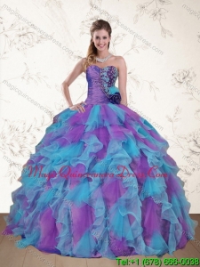 Hot Sale Strapless Beading and Ruffles Multi Color Sweet 15 Dress