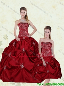 Hot Sale Wine Red Strapless Quinceanera Gown with Embroidery and Pick Ups