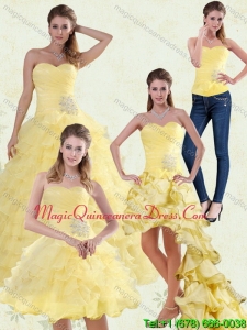 Hot Sale Yellow Beading and Ruffles Sweetheart Quinceanera Dress for 2015