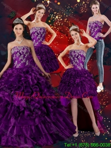 Luxurious Strapless Ball Gown Quinceanera Dress with Embroidery and Ruffles