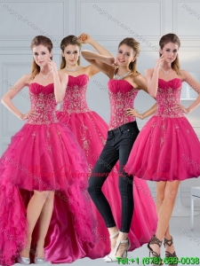 Romantic 2015 Hot Pink Sweetheart Quinceanera Dress with Appliques and Beading