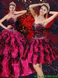 Romantic Multi Color Sweetheart Quince Dresses with Beading and Ruffles