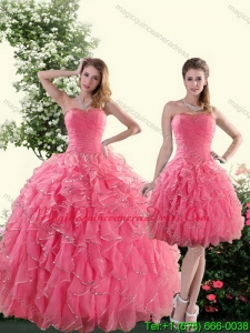 Romantic Strapless Paillette Quince Dresses in Rose Pink for 2015