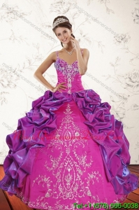 2015 Romantic Multi Color Quince Dresses with Embroidery