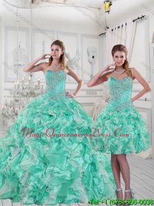 2015 Romantic Sweetheart Quinceanera Dresses in Apple Green with Ruffles and Beading