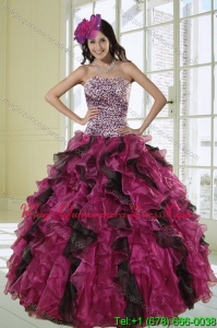 2015 Unique Strapless Dress for Quinceanera with Leopard Print