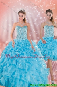 Hot Sale 2015 Baby Blue Quince Dresses with Beading and Ruffles