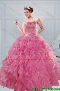 Hot Sale 2015 Beading and Ruffles Quinceanera Dresses in Coral Red