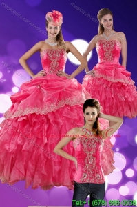 Hot Sale 2015 Hot Pink Quince Dresses with Ruffles and Appliques