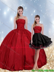 Hot Sale 2015 Strapless Beading Quinceanera Dress in Red and Black