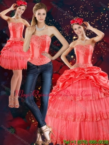 Hot Sale 2015 Strapless Quinceanera Dresses with Pick Ups and Beading