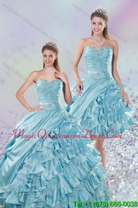 Hot Sale 2015 Sweetheart Ball Gown Quinceanera Dresses with Beading and Ruffled Layers