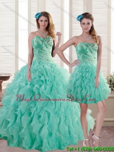 Hot Sale Aqua Blue Quince Dresses with Beading and Ruffles for 2015