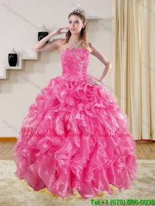 Hot Sale Hot Pink Quinceanera Dresses with Beading and Ruffles for 2015