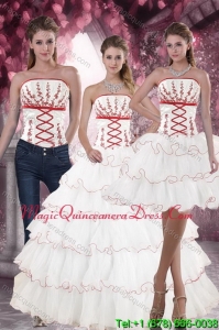 Hot Sale White Quince Dresses with Embroidery and Ruffled Layers for 2015
