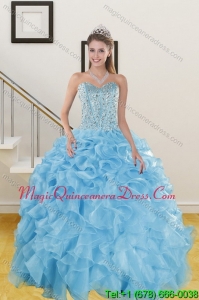 Romantic Ruffles and Beading Baby Blue Quince Dresses for 2015